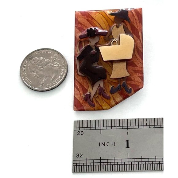 Vintage Lucinda Woman Pin Brooch Baby Basket Fancy Hat Ladies High Heels - Picture 2 of 3